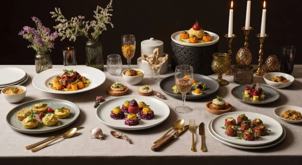 מגשי אירוח לאירוע קטן בבית על שולחן מעוצב